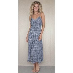 MNG by Mango Blue‎ Geometric Maxi Dress Mediterranean Euro Summer Resort Small